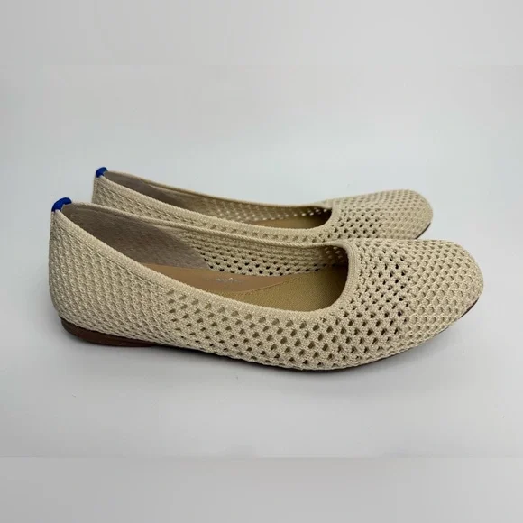 Rothy’s “The Max Square” Flat Size 8 In Conch Ivory Basketweave NWOT - Picture 2 of 9